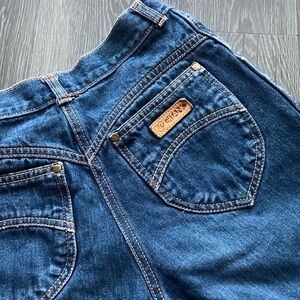 Vintage 80s Gitano Structured Contoured Orange Stitching Dark Wash Jean Shorts